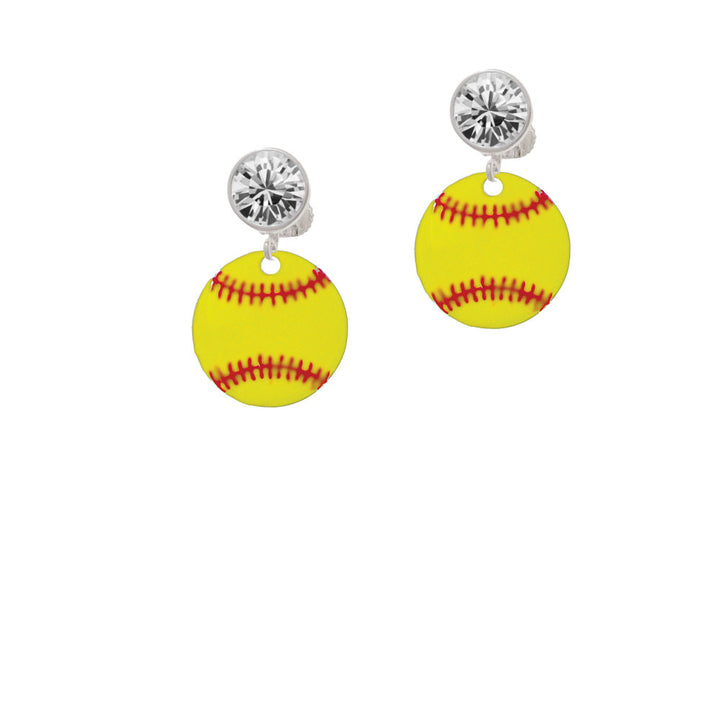 3/4 Enamel Softball Crystal Clip On Earrings Image 2