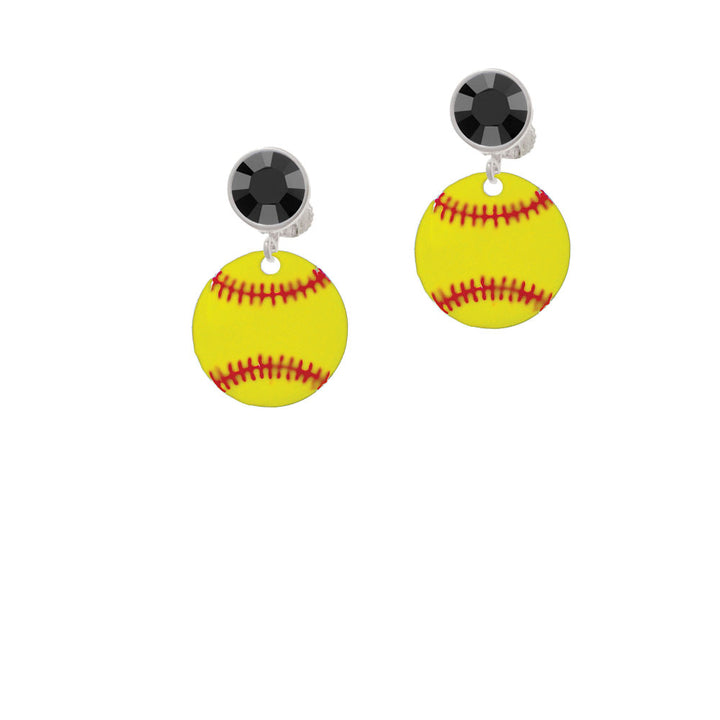 3/4 Enamel Softball Crystal Clip On Earrings Image 3