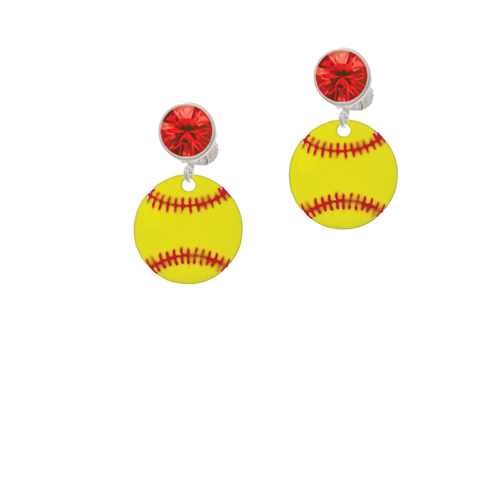 3/4 Enamel Softball Crystal Clip On Earrings Image 4