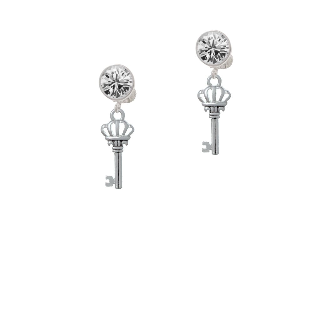 Crown Key Crystal Clip On Earrings Image 2