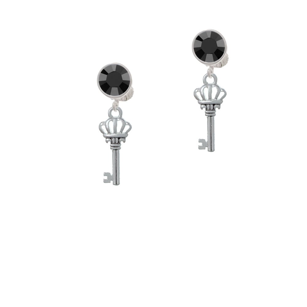 Crown Key Crystal Clip On Earrings Image 3