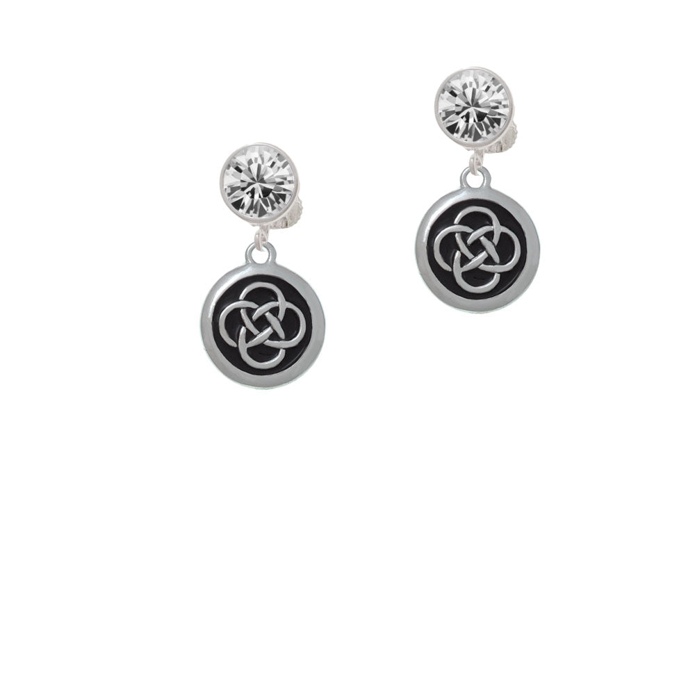 Celtic Knot in Black Circle Crystal Clip On Earrings Image 2