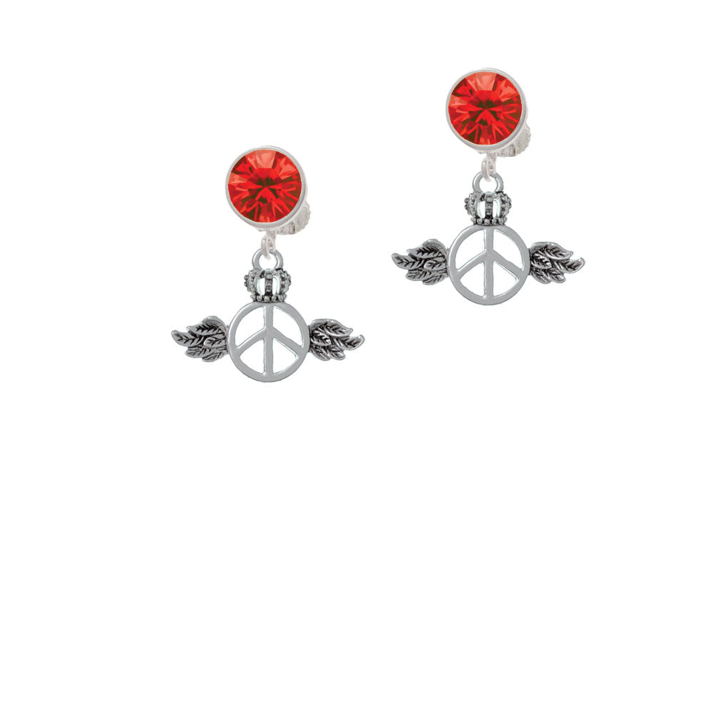 Winged Peace Sign with Crown Crystal Clip On Earrings Image 4