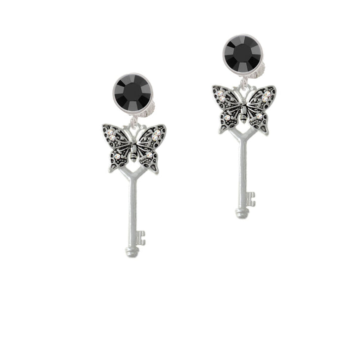 Antiqued Butterfly Key with AB Crystals Crystal Clip On Earrings Image 3