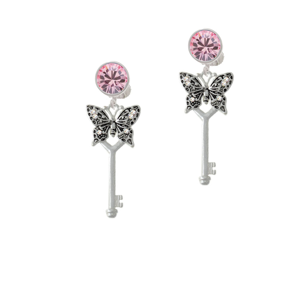 Antiqued Butterfly Key with AB Crystals Crystal Clip On Earrings Image 4