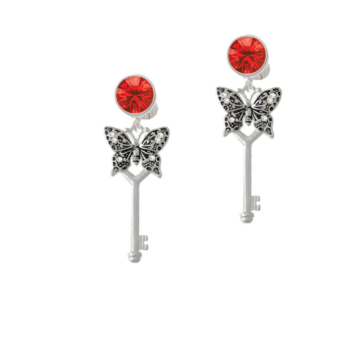 Antiqued Butterfly Key with AB Crystals Crystal Clip On Earrings Image 4