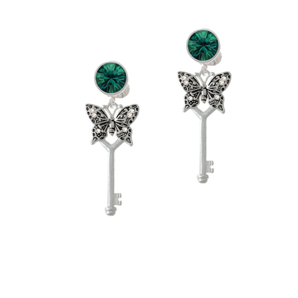 Antiqued Butterfly Key with AB Crystals Crystal Clip On Earrings Image 6