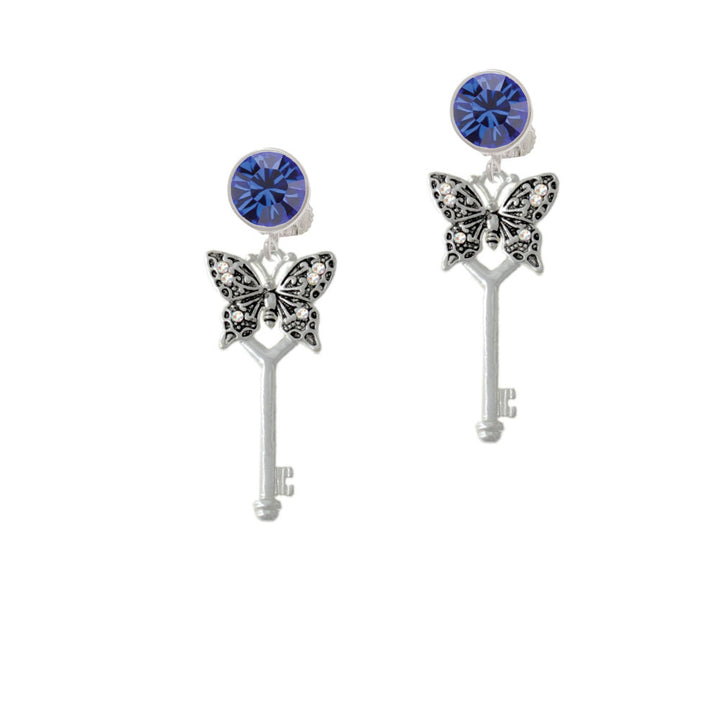 Antiqued Butterfly Key with AB Crystals Crystal Clip On Earrings Image 7