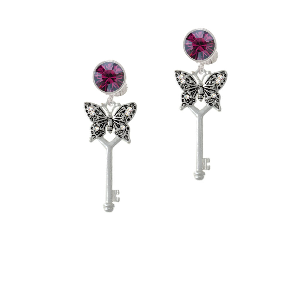 Antiqued Butterfly Key with AB Crystals Crystal Clip On Earrings Image 8