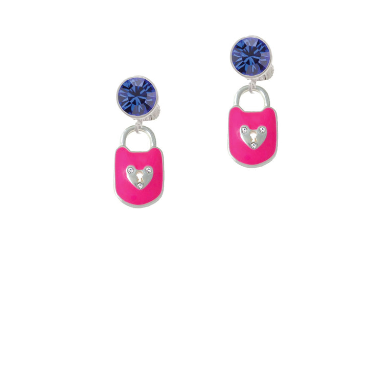 Hot Pink Enamel Lock with Clear Crystals Crystal Clip On Earrings Image 7