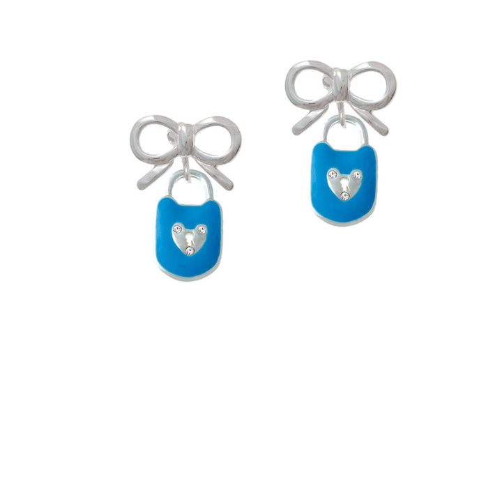 Hot Blue Enamel Lock with Clear Crystals Crystal Clip On Earrings Image 9