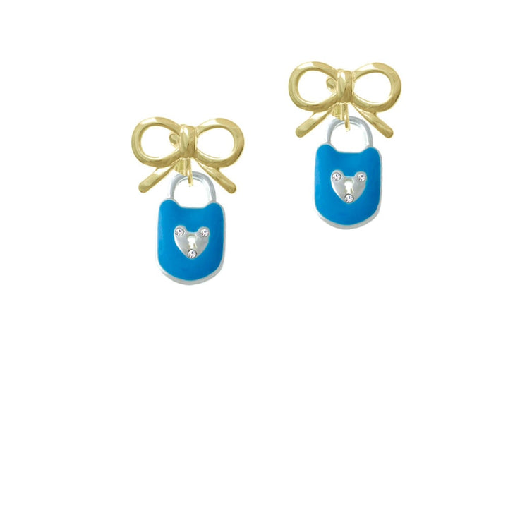 Hot Blue Enamel Lock with Clear Crystals Crystal Clip On Earrings Image 10