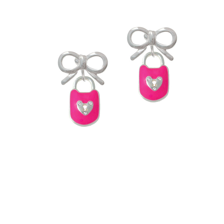 Hot Pink Enamel Lock with Clear Crystals Crystal Clip On Earrings Image 9