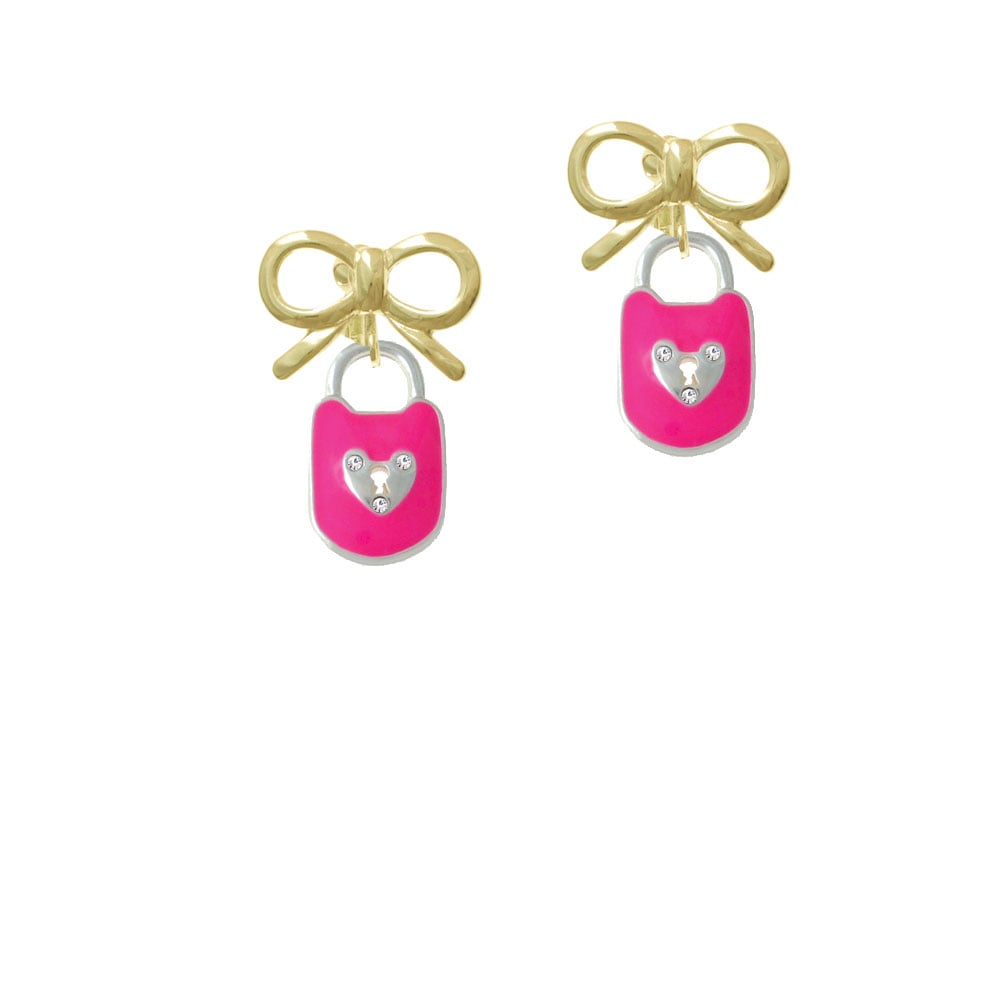 Hot Pink Enamel Lock with Clear Crystals Crystal Clip On Earrings Image 10