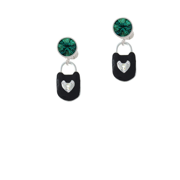 Black Enamel Lock with Clear Crystals Crystal Clip On Earrings Image 6