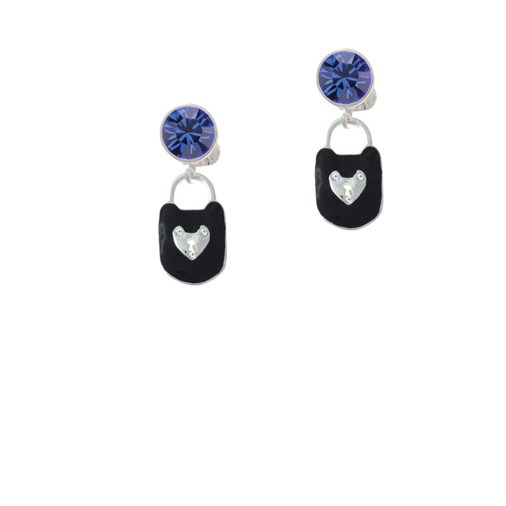 Black Enamel Lock with Clear Crystals Crystal Clip On Earrings Image 7