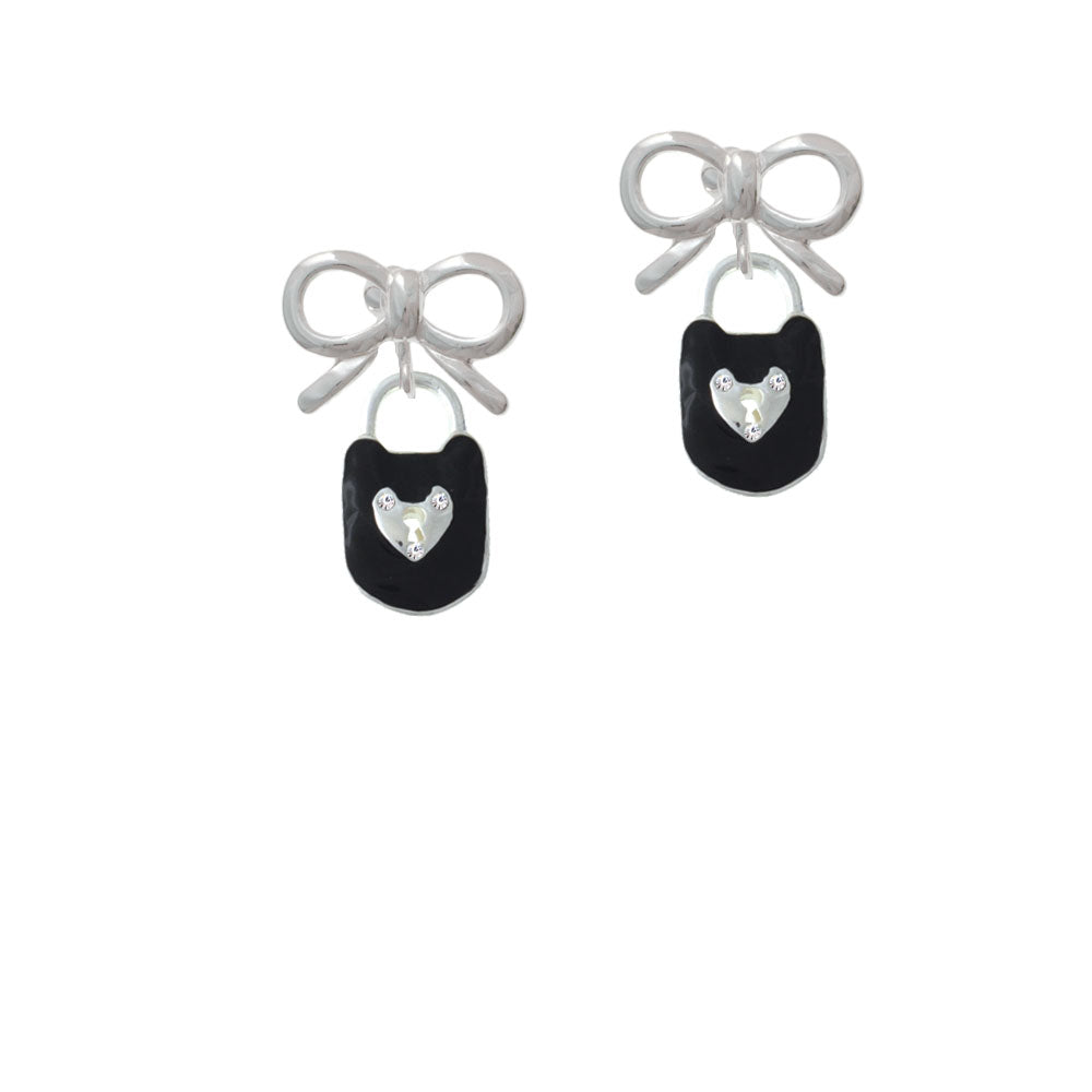 Black Enamel Lock with Clear Crystals Crystal Clip On Earrings Image 9