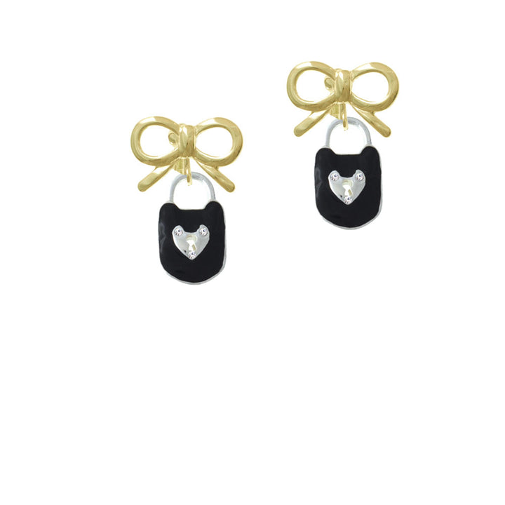 Black Enamel Lock with Clear Crystals Crystal Clip On Earrings Image 10