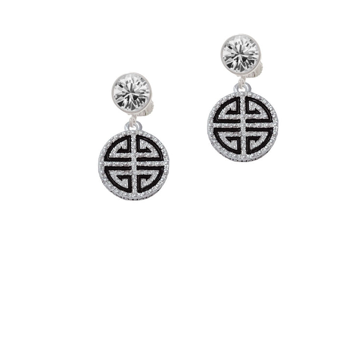 Black Chinese Blessing Crystal Clip On Earrings Image 2