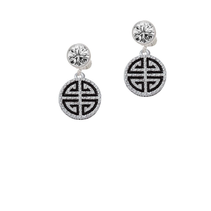 Black Chinese Blessing Crystal Clip On Earrings Image 1