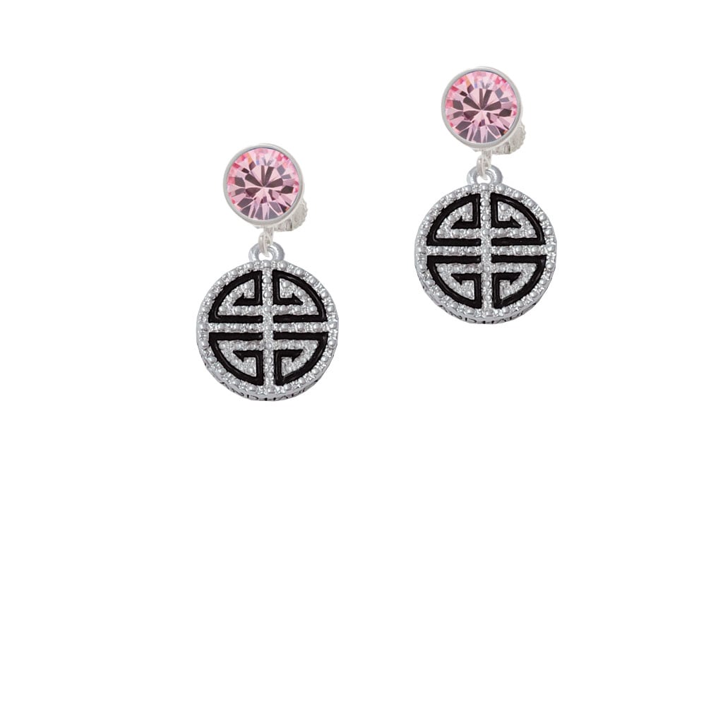 Black Chinese Blessing Crystal Clip On Earrings Image 1