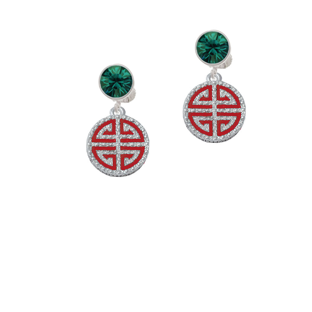 Red Chinese Blessing Crystal Clip On Earrings Image 6