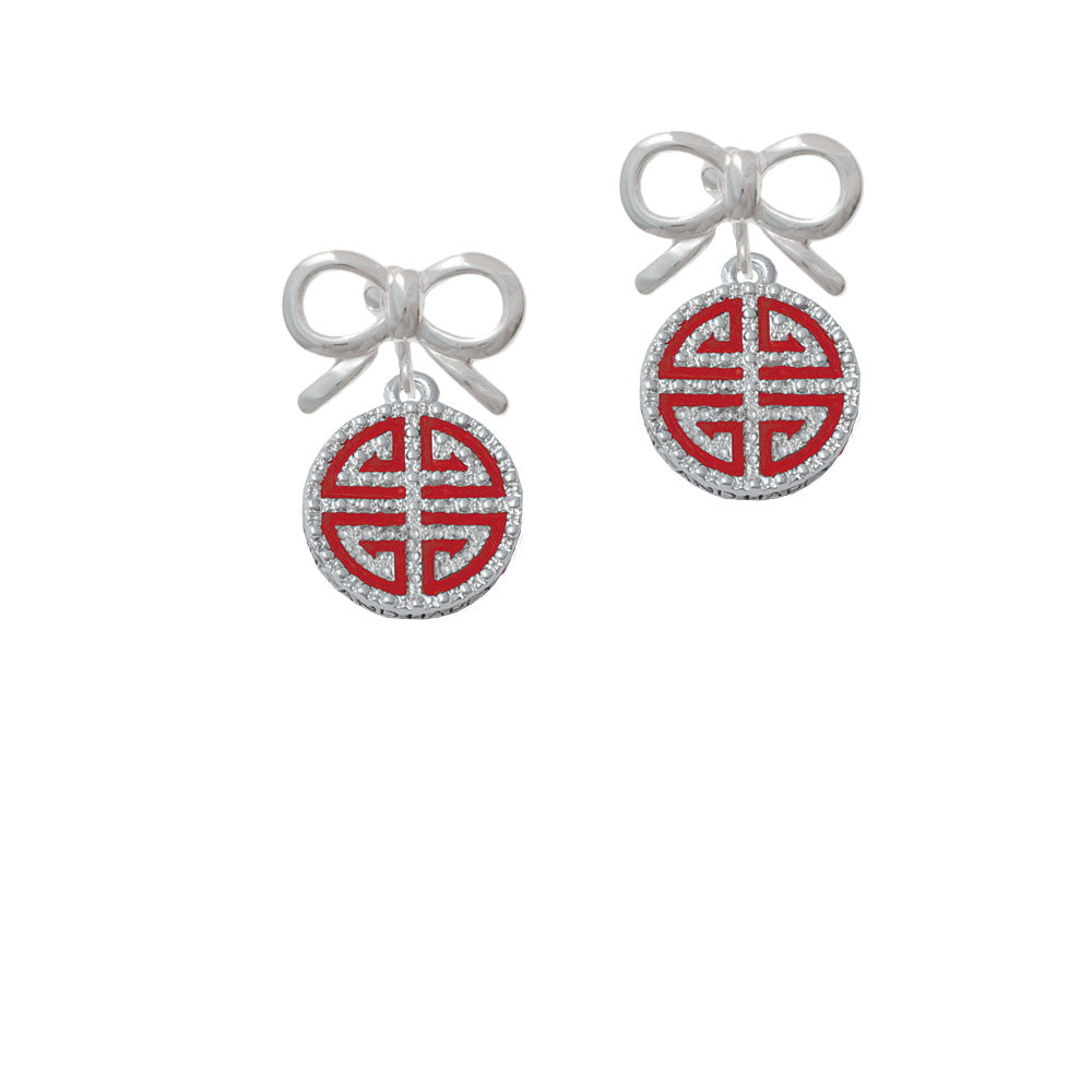 Red Chinese Blessing Crystal Clip On Earrings Image 9