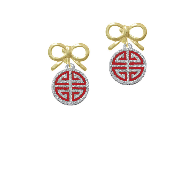 Red Chinese Blessing Crystal Clip On Earrings Image 10