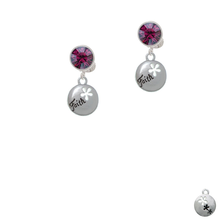 Faith Disc with Cutout Flower Crystal Clip On Earrings Image 8