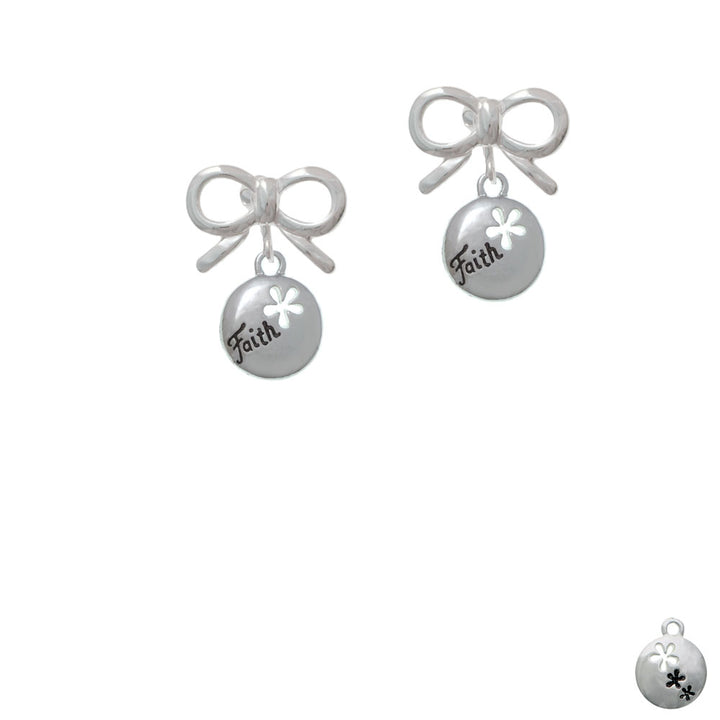 Faith Disc with Cutout Flower Crystal Clip On Earrings Image 9