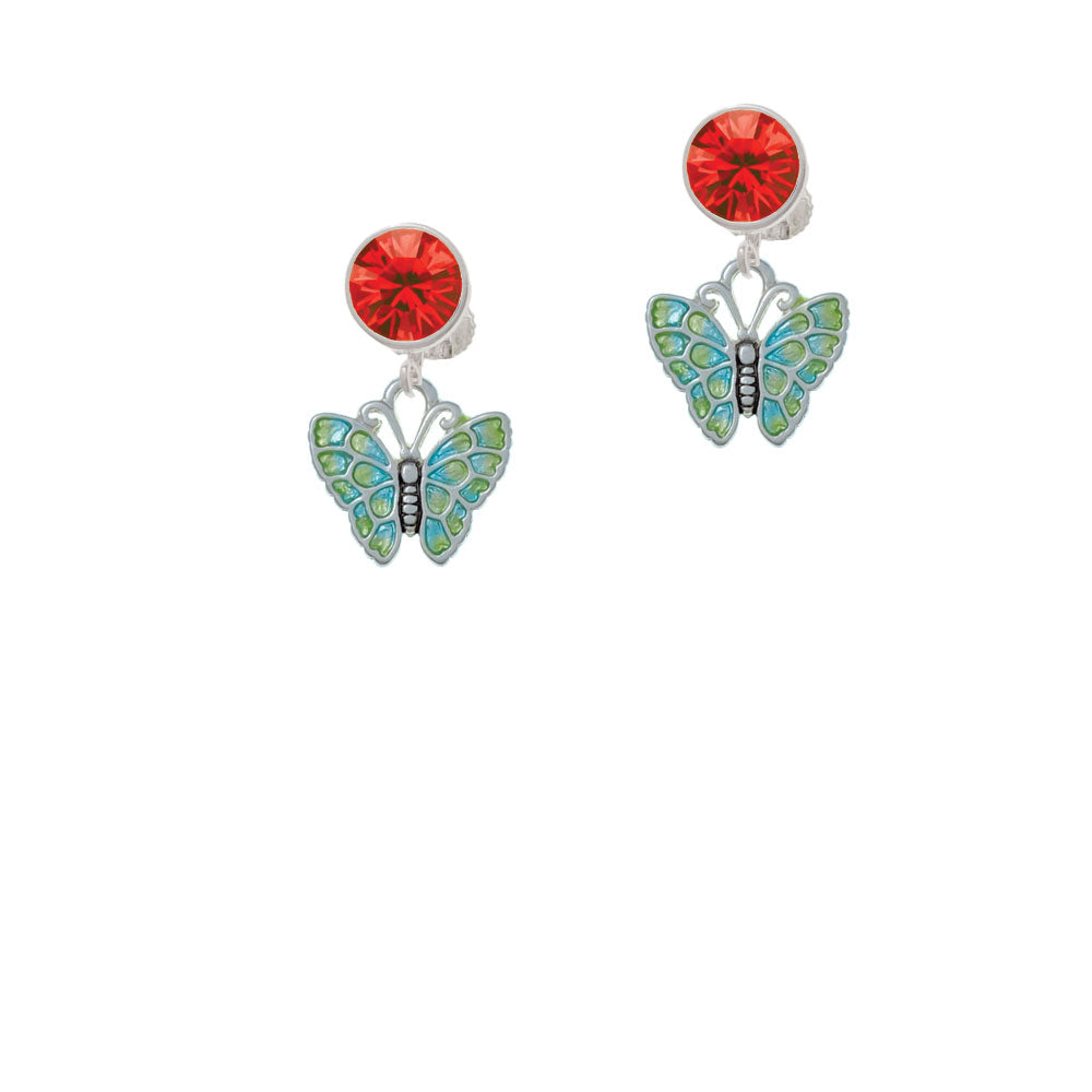 Lime Green and Blue Butterfly Crystal Clip On Earrings Image 4