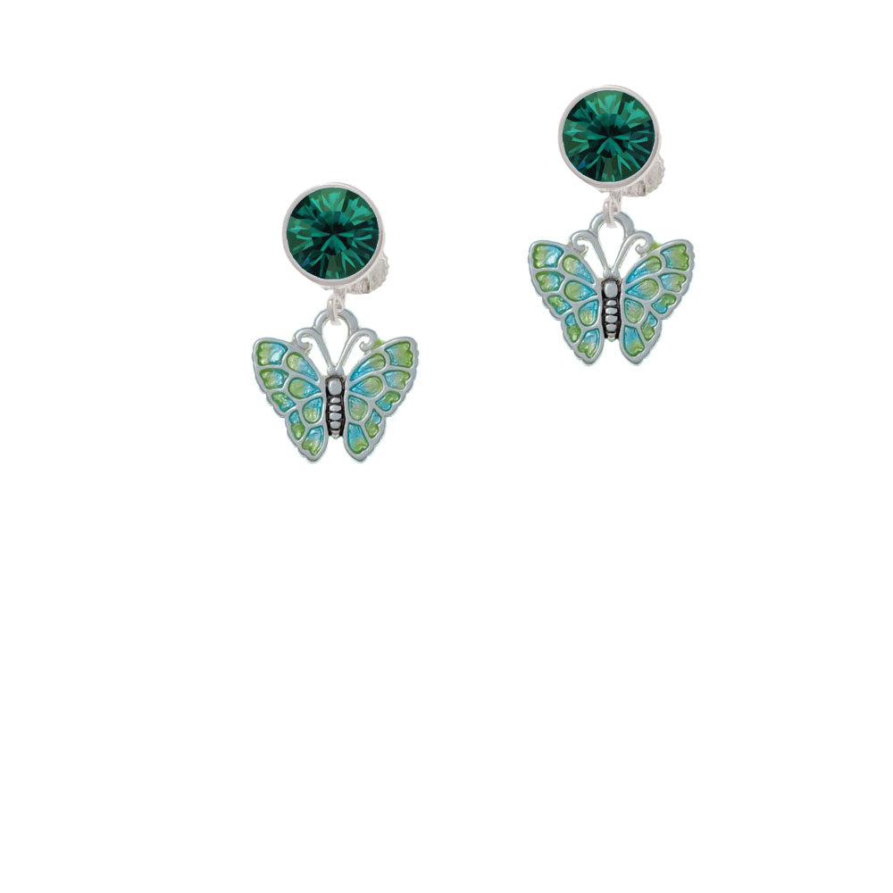 Lime Green and Blue Butterfly Crystal Clip On Earrings Image 6