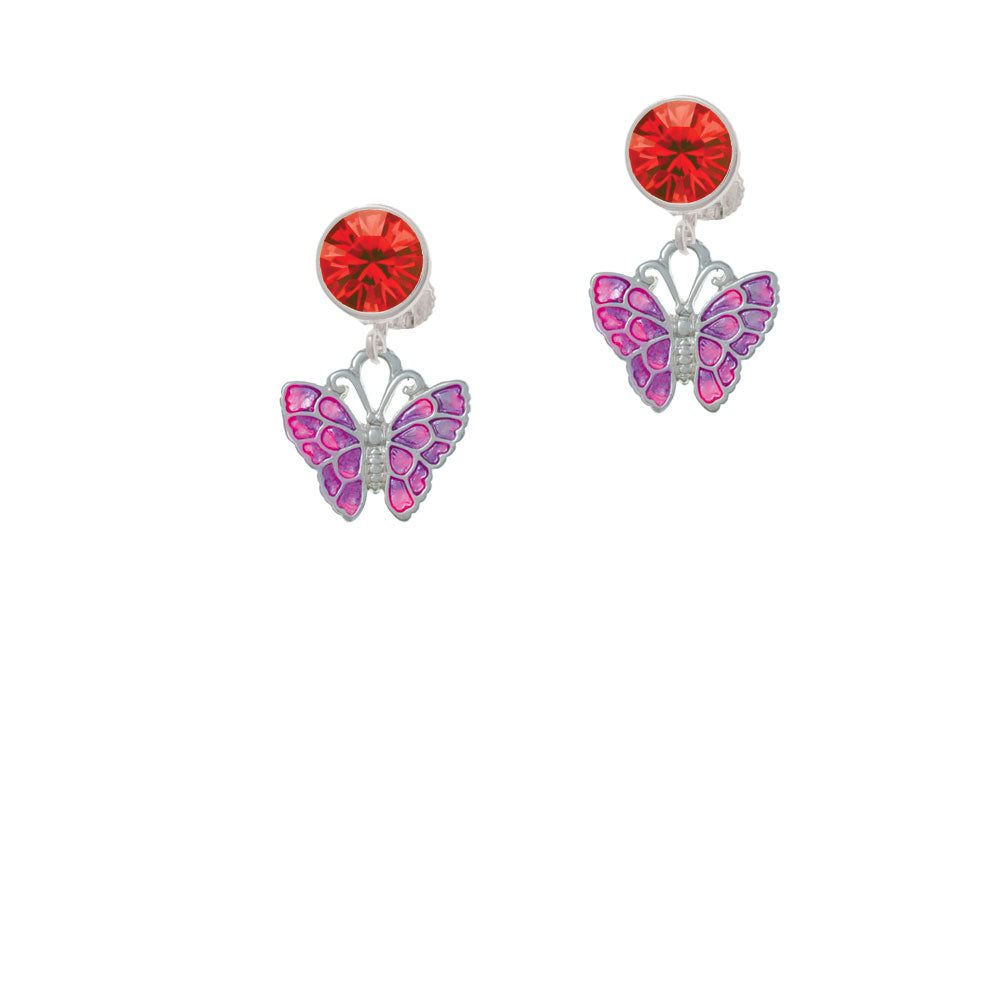 Hot Pink and Purple Butterfly Crystal Clip On Earrings Image 4