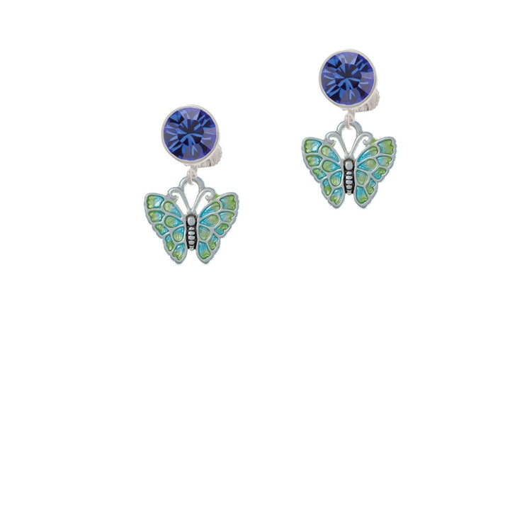 Lime Green and Blue Butterfly Crystal Clip On Earrings Image 7