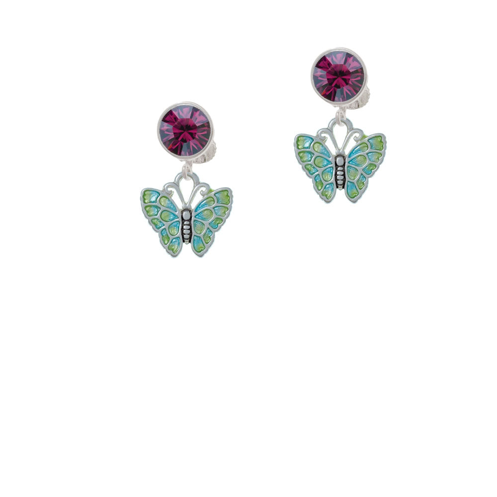 Lime Green and Blue Butterfly Crystal Clip On Earrings Image 8