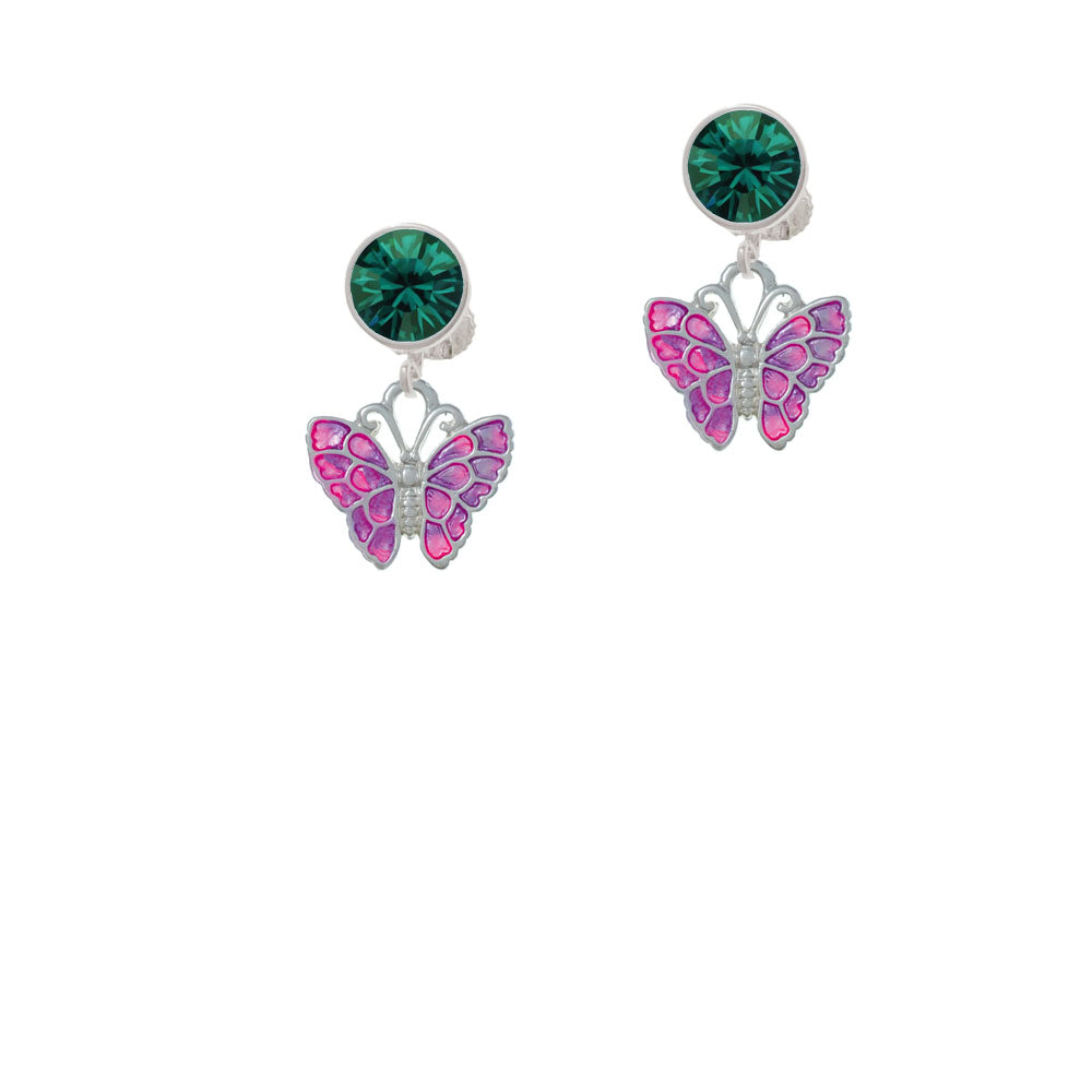 Hot Pink and Purple Butterfly Crystal Clip On Earrings Image 6