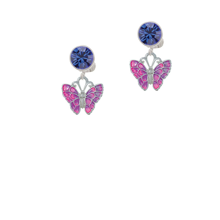 Hot Pink and Purple Butterfly Crystal Clip On Earrings Image 7