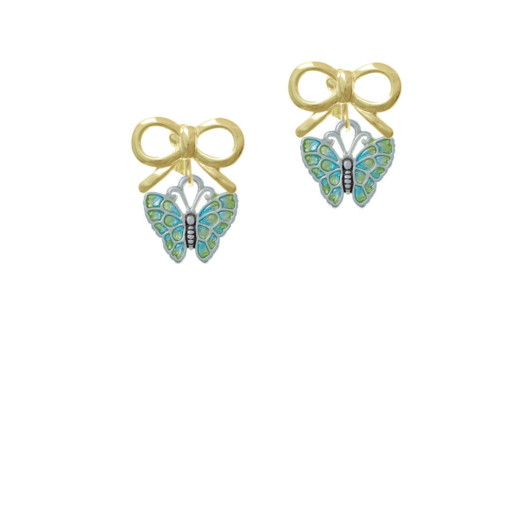 Lime Green and Blue Butterfly Crystal Clip On Earrings Image 10