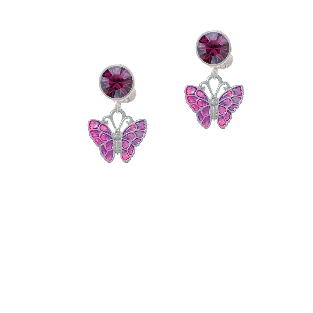 Hot Pink and Purple Butterfly Crystal Clip On Earrings Image 8