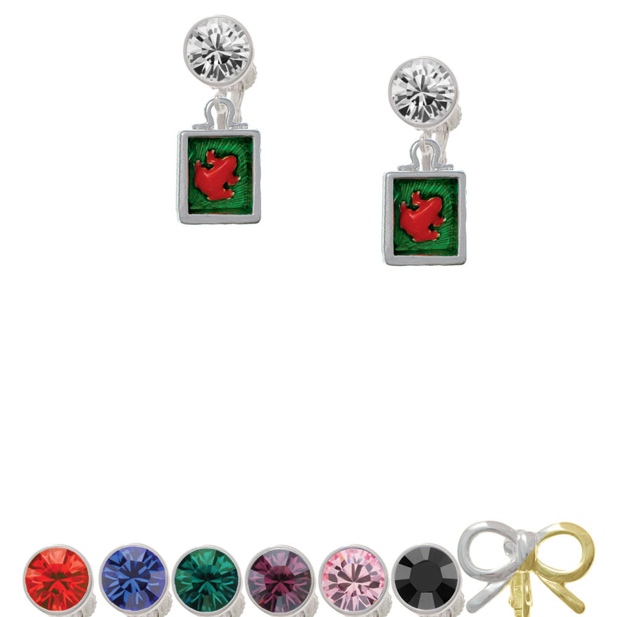 Red Tree Frog in Shadow Box Crystal Clip On Earrings Image 1