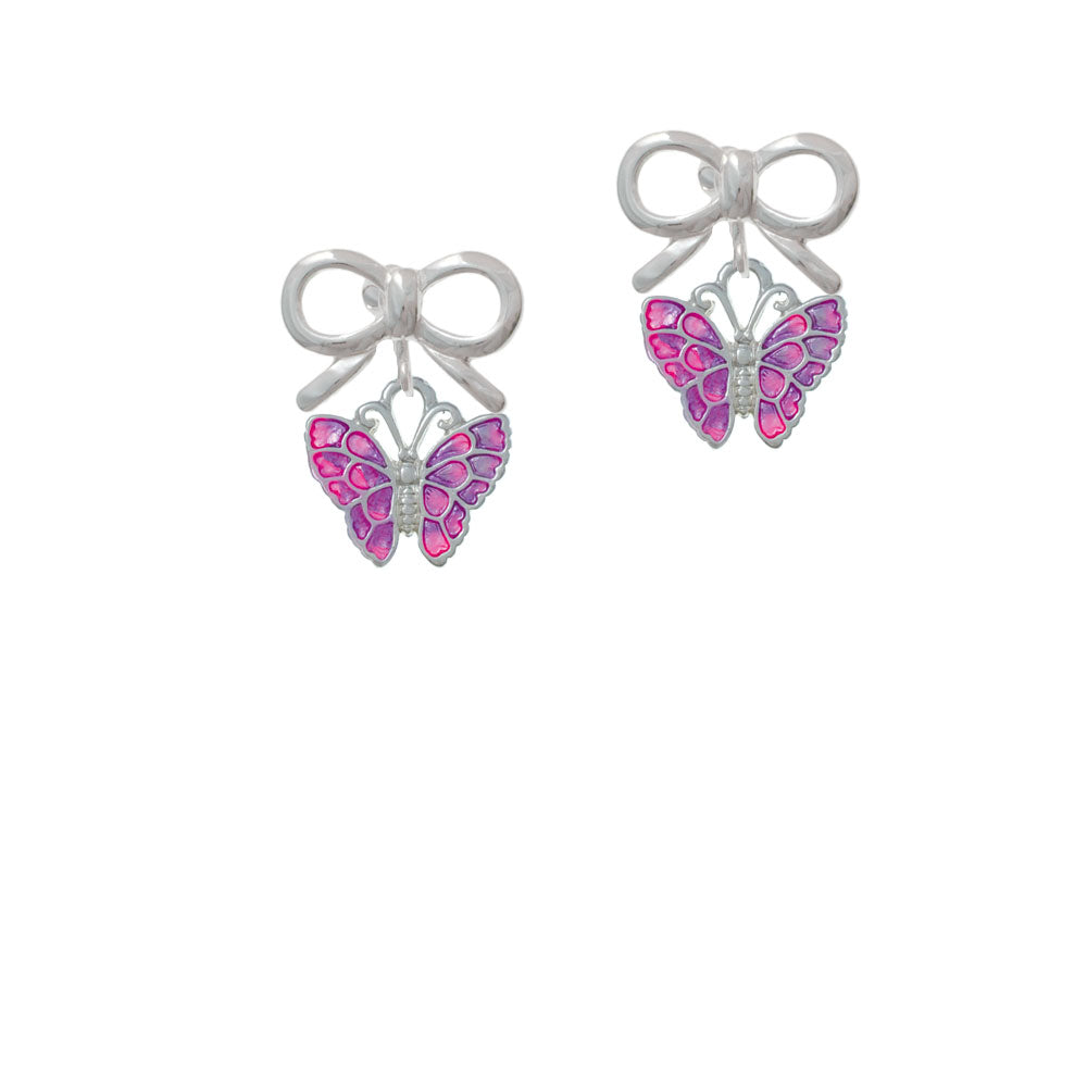 Hot Pink and Purple Butterfly Crystal Clip On Earrings Image 9