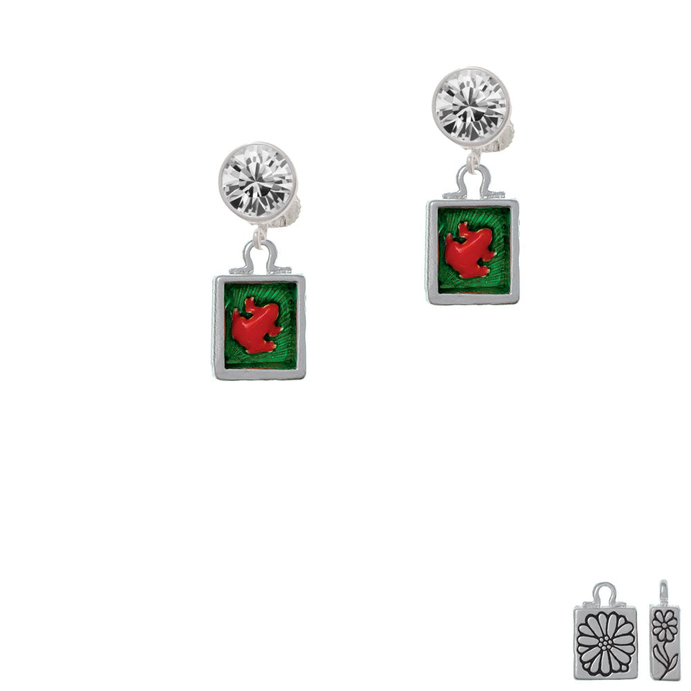 Red Tree Frog in Shadow Box Crystal Clip On Earrings Image 2