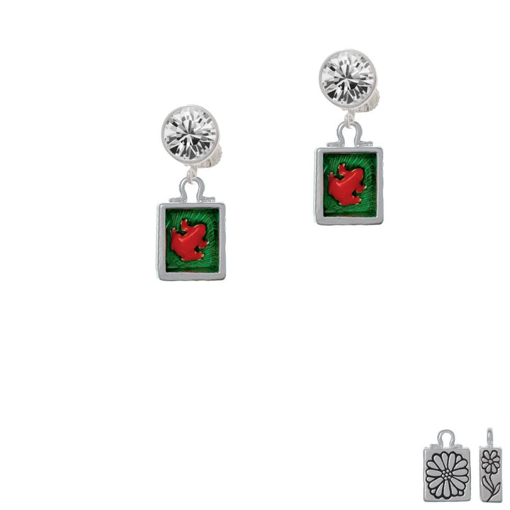 Red Tree Frog in Shadow Box Crystal Clip On Earrings Image 1