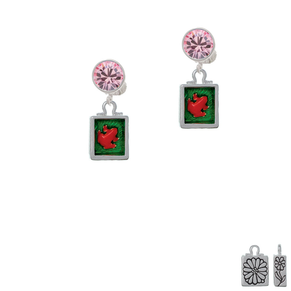 Red Tree Frog in Shadow Box Crystal Clip On Earrings Image 4