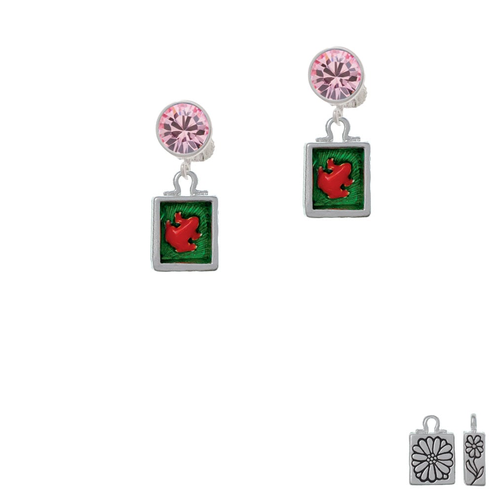 Red Tree Frog in Shadow Box Crystal Clip On Earrings Image 1