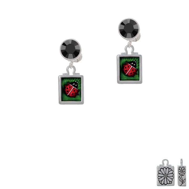 Red Ladybug in Shadow Box Crystal Clip On Earrings Image 3