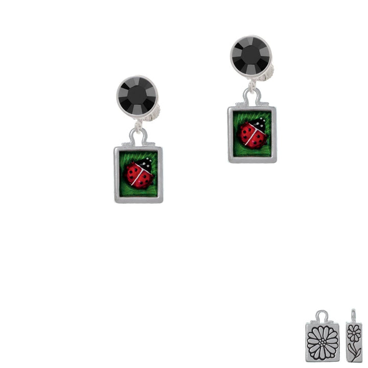 Red Ladybug in Shadow Box Crystal Clip On Earrings Image 1