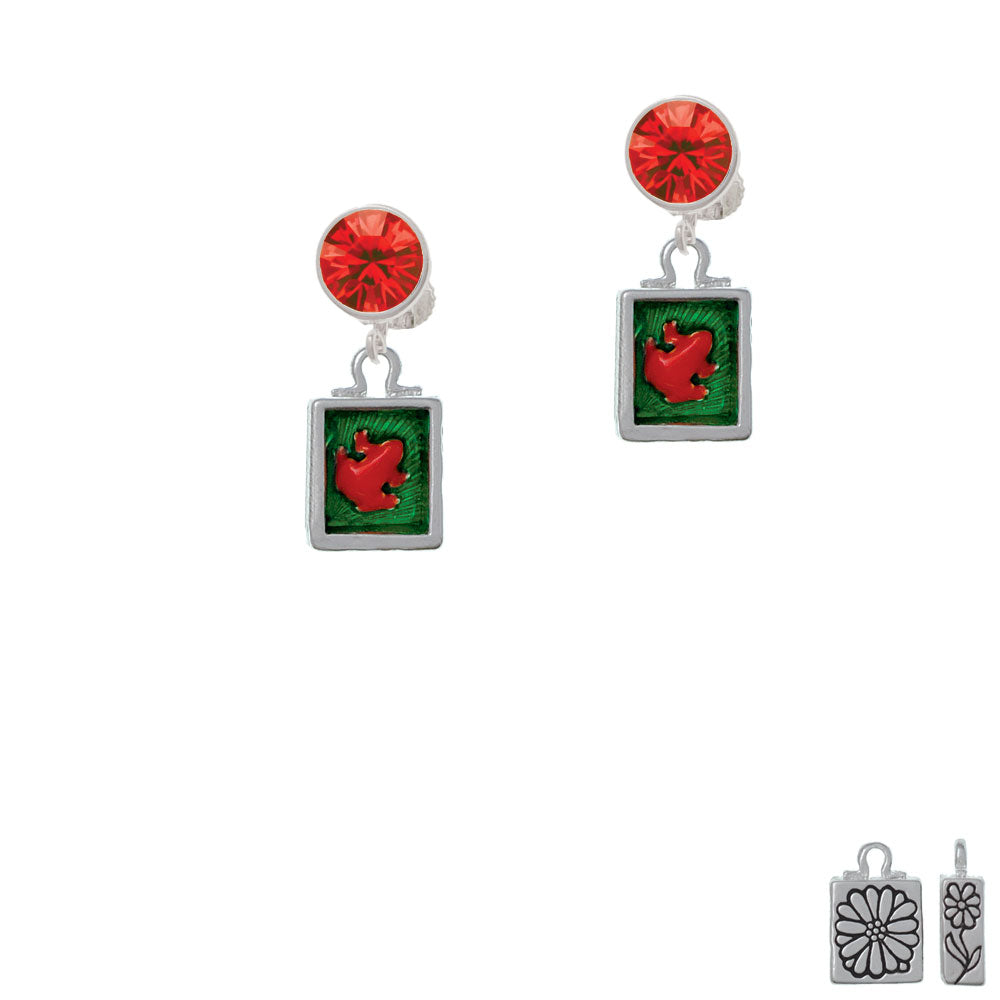 Red Tree Frog in Shadow Box Crystal Clip On Earrings Image 4