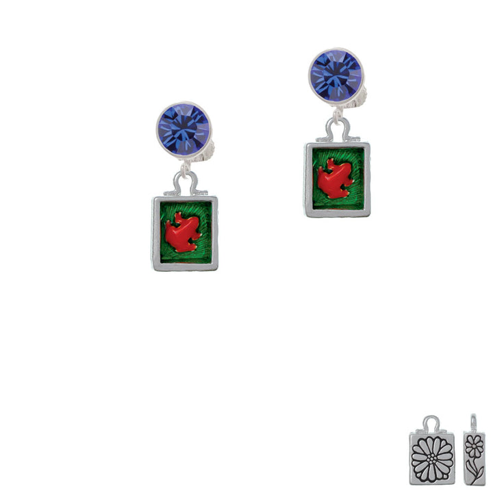 Red Tree Frog in Shadow Box Crystal Clip On Earrings Image 7