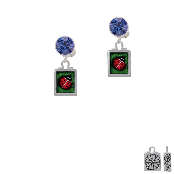 Red Ladybug in Shadow Box Crystal Clip On Earrings Image 7